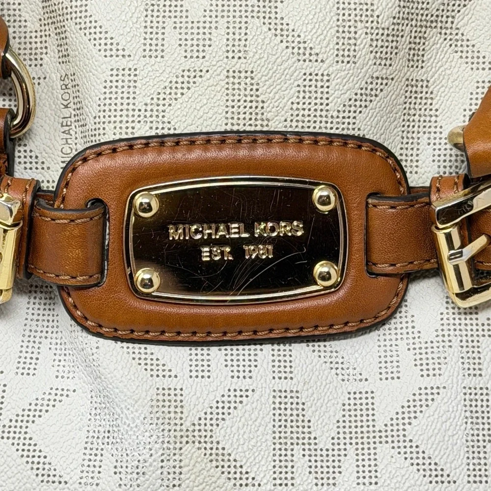 Michael Kors Hamilton Large Satchel Vanilla MK Signature Shoulder Bag Purse